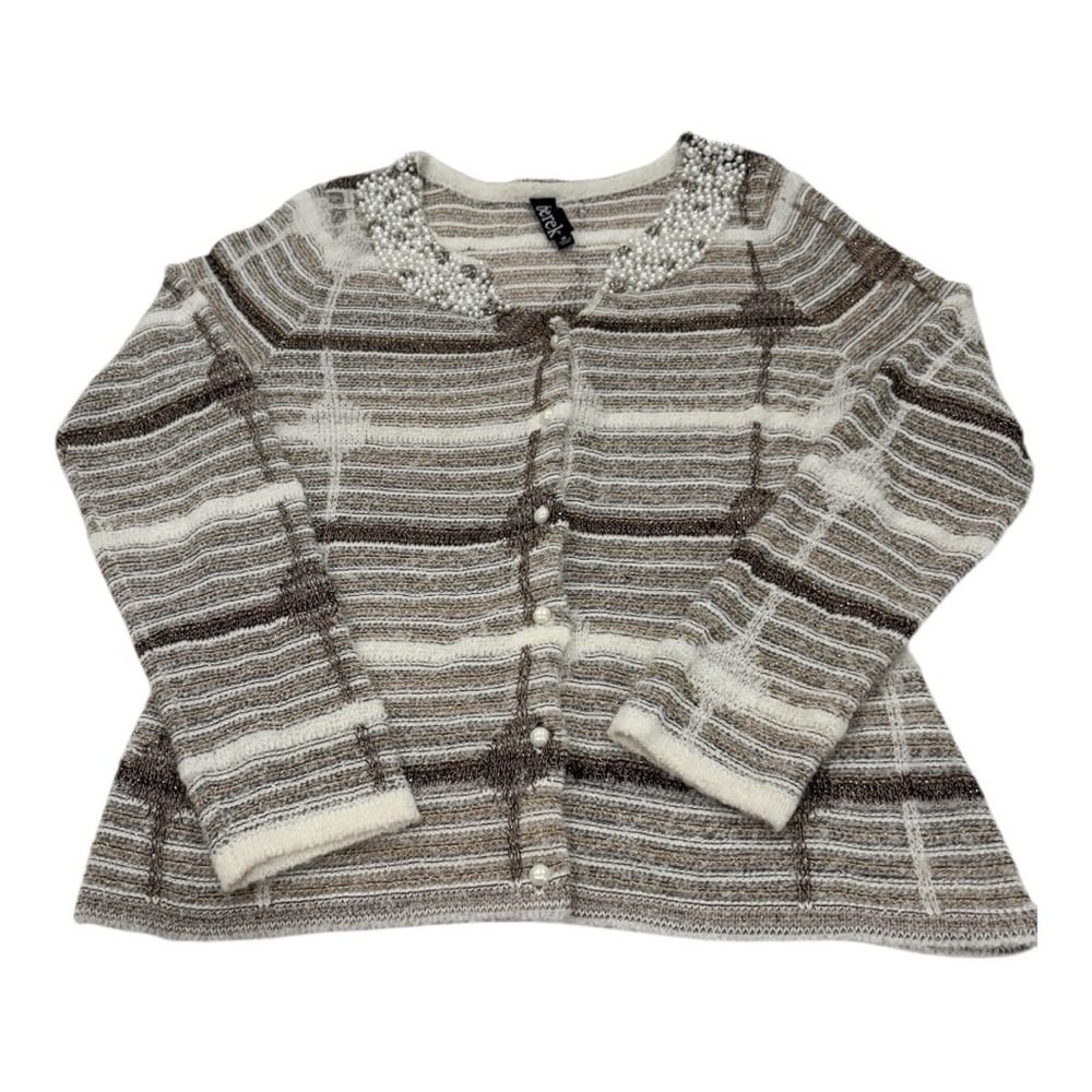 Berek Grey and Cream Medium Cardigan Sweater with Relaxed Fit